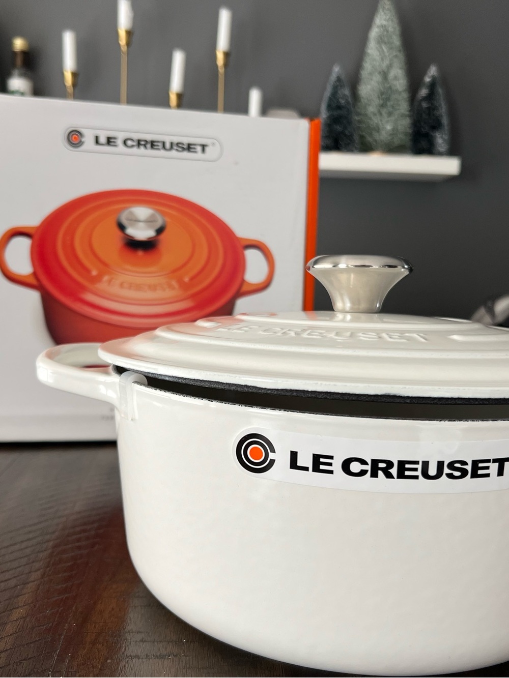 Le Creuset White Enameled Cast Iron Dutch Oven with Silver Knob